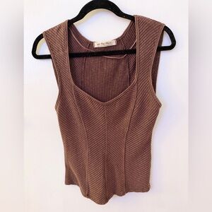 Free People Brown Ribbed Tank Top